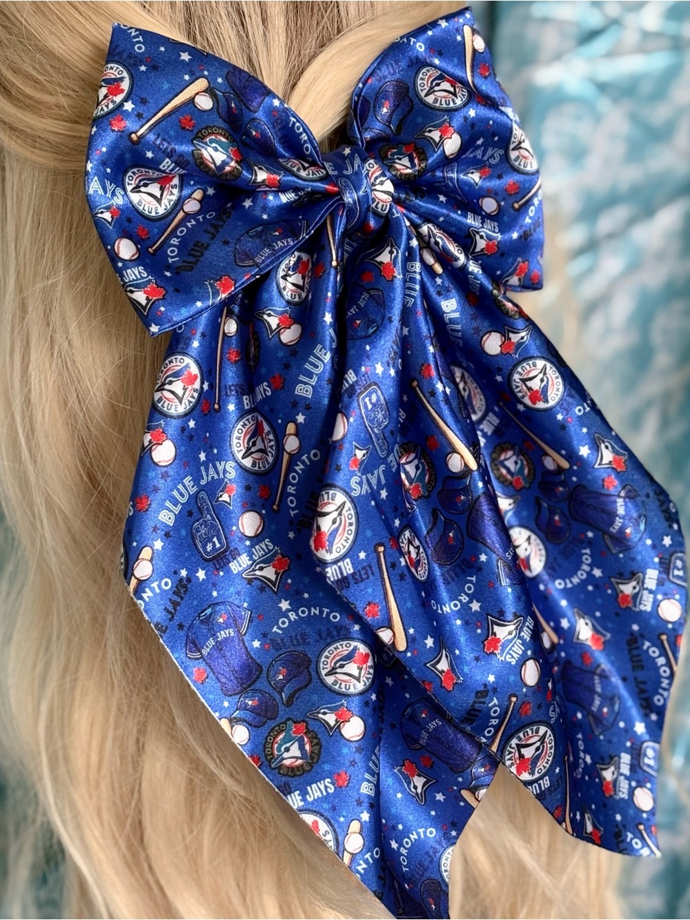 Toronto Blue Jays womens Satin Hair Bow -  Baseball Outfit Accessory Jays Merch